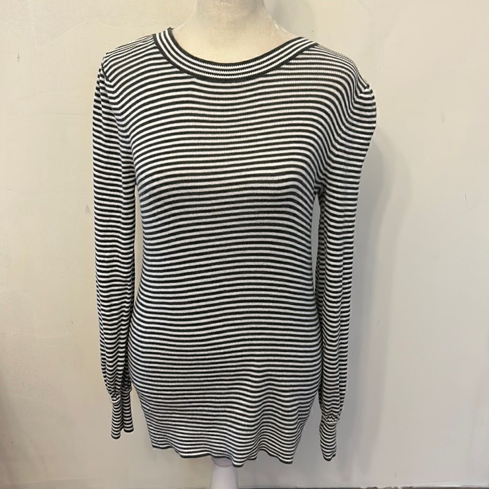 Loft cotton green white striped long sleeve sweater Size XS